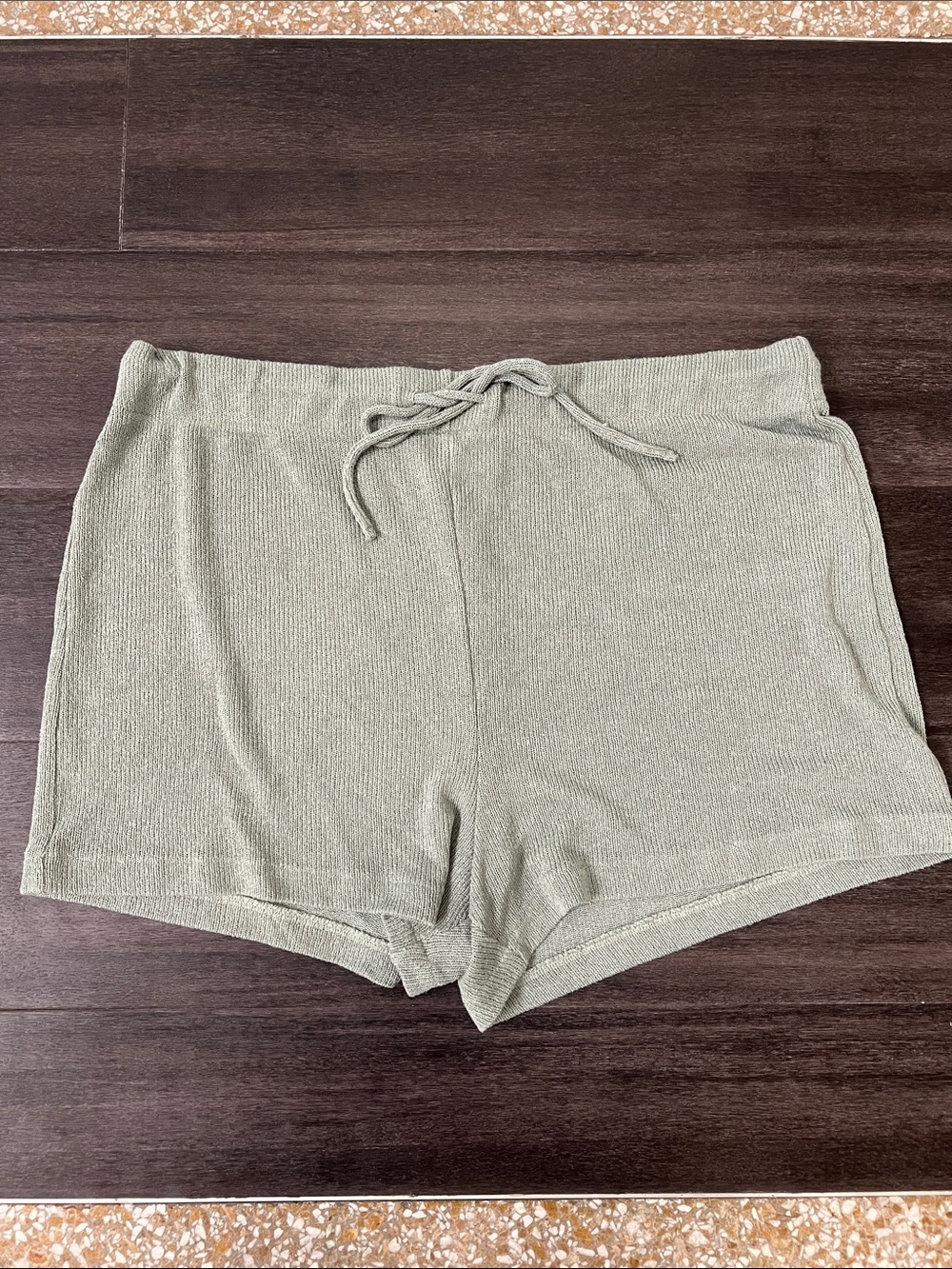 Cozy Ribbed Drawstring Women's Shorts - Sage Green